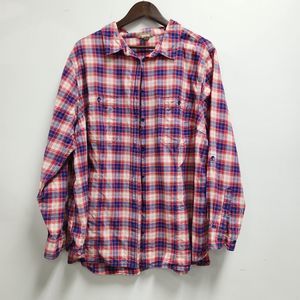 Duluth Womens Plus Button Front Shirt Size 3X Red Blue Plaid Roll Tab Sleeves
